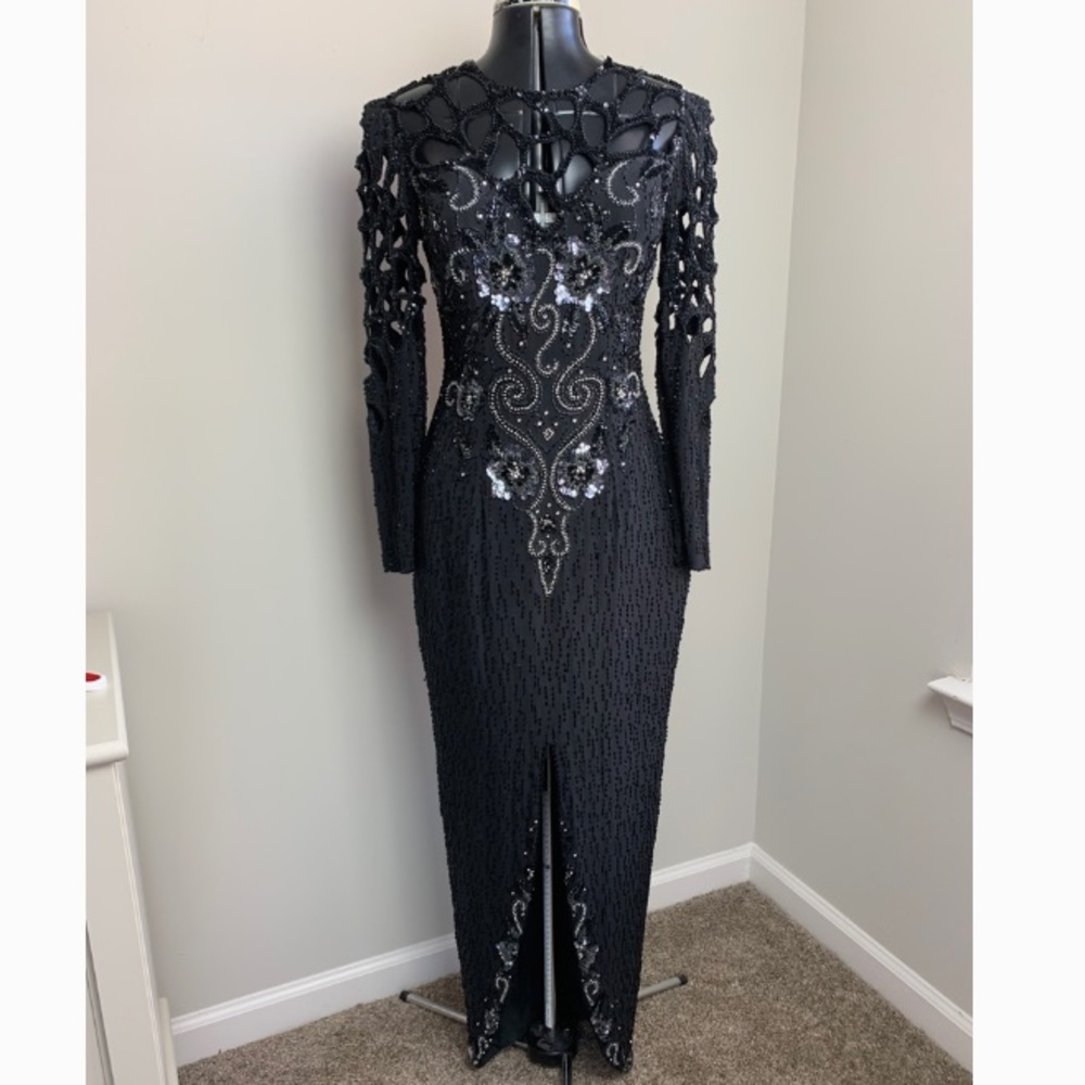 Vintage Fully Beaded Long Sleeve Gown